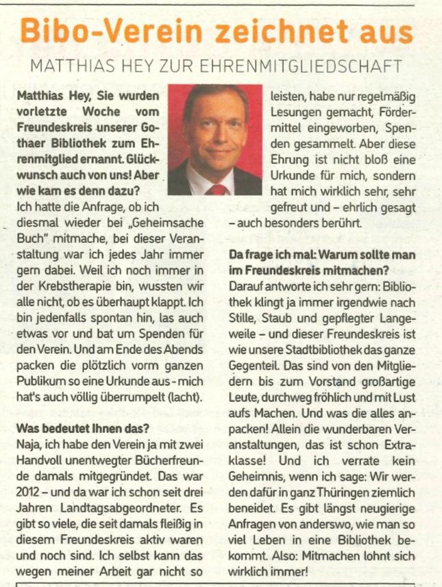 Oscar am Freitag, Juni-Ausgabe 2025: Bibo-Verein zeichnet aus. Matthias Hey zur Ehrenmitgliedschaft