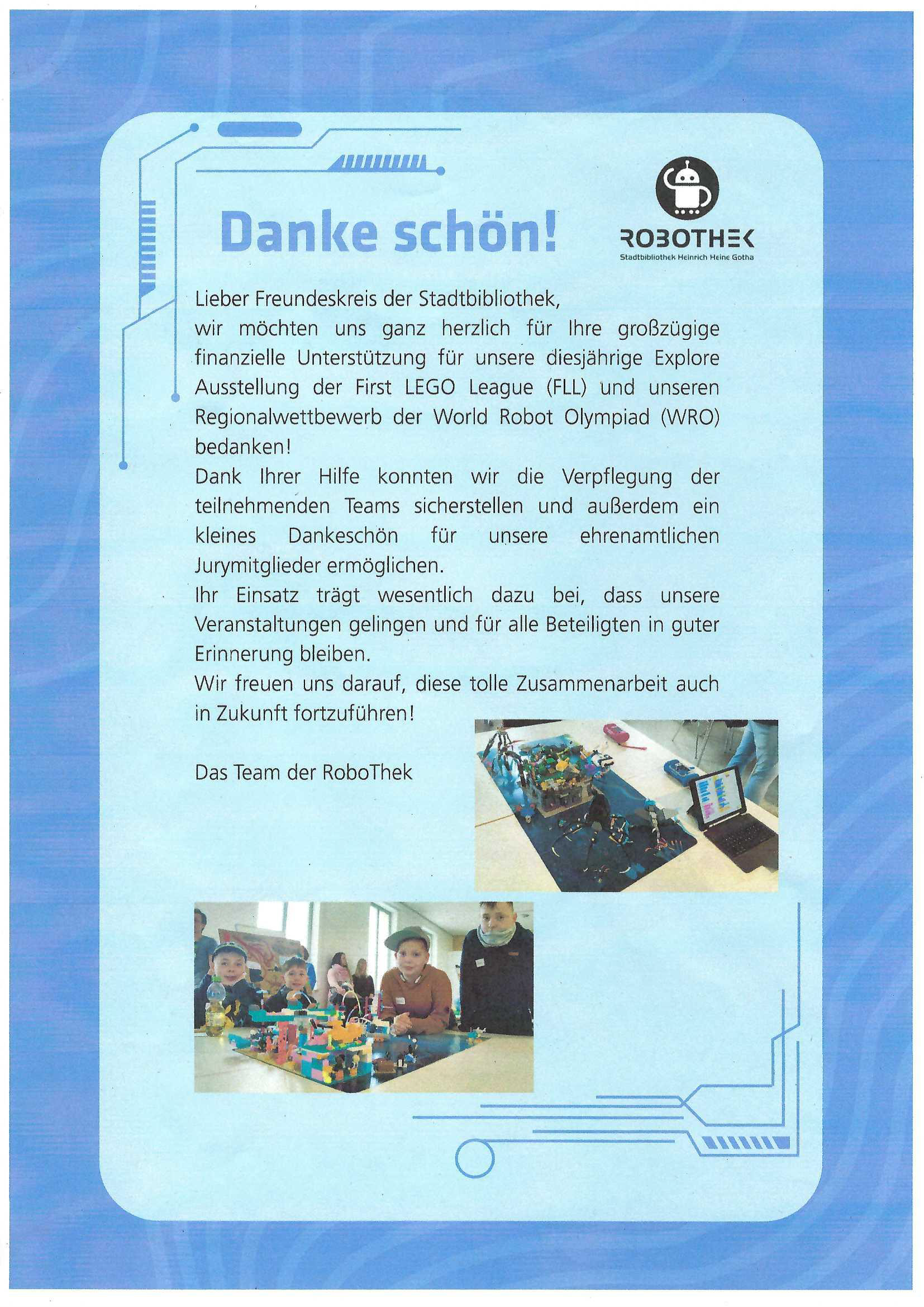 Freundeskreis unterstützt First Lego League & World Robot Olympiad in Gotha
