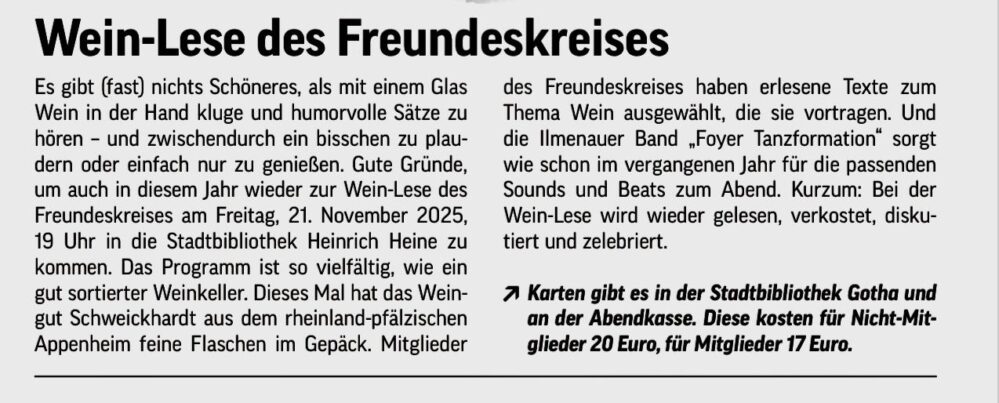 Rathaus Kurier, August-Ausgabe 2025: Weinlese des Freundeskreises am 21.11.2025